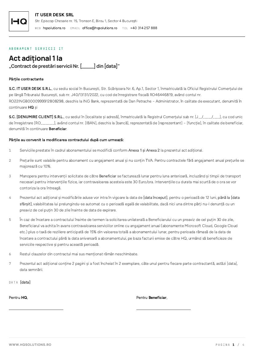 Contract — act adițional servicii IT